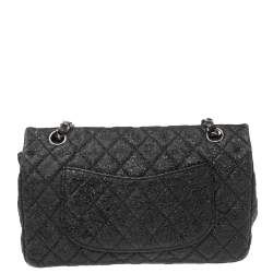 Pre Owned Chanel Black Crinkled Leather Medium Classic Double Flap Bag 