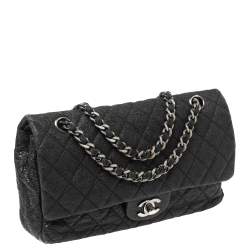 Pre Owned Chanel Black Crinkled Leather Medium Classic Double Flap Bag 