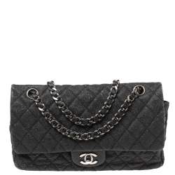 Chanel Black Crinkled Leather Medium Classic Double Flap Bag Chanel