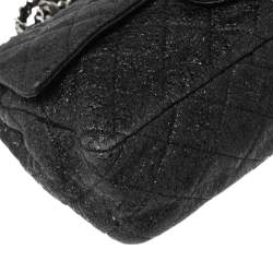 Pre Owned Chanel Black Crinkled Leather Medium Classic Double Flap Bag 