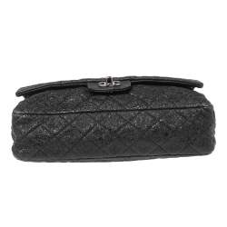 Pre Owned Chanel Black Crinkled Leather Medium Classic Double Flap Bag 