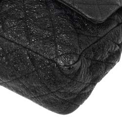 Pre Owned Chanel Black Crinkled Leather Medium Classic Double Flap Bag 