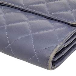 Pre Owned Chanel Lavender Quilted Leather CC Long Flap Wallet