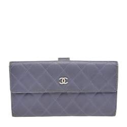 Pre Owned Chanel Lavender Quilted Leather CC Long Flap Wallet