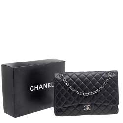 Pre Owned Chanel Black Quilted Leather Maxi Classic Single Flap Bag