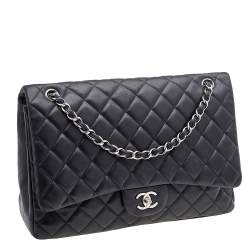 Pre Owned Chanel Black Quilted Leather Maxi Classic Single Flap Bag