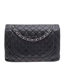 Pre Owned Chanel Black Quilted Leather Maxi Classic Single Flap Bag