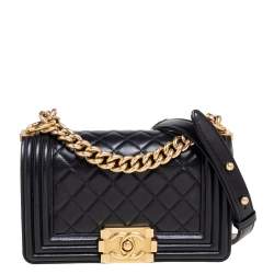 Pre Owned حقيبة بقلاب شانيل بوي جلد مبطن أسود بسلسلة صغيرة