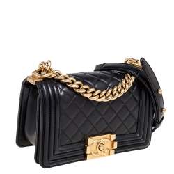 Pre Owned حقيبة بقلاب شانيل بوي جلد مبطن أسود بسلسلة صغيرة
