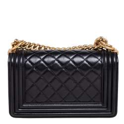 Pre Owned حقيبة بقلاب شانيل بوي جلد مبطن أسود بسلسلة صغيرة