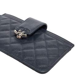 Pre Owned Chanel Navy Blue Caviar Leather CC Box Wallet