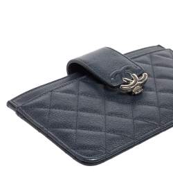 Pre Owned Chanel Navy Blue Caviar Leather CC Box Wallet