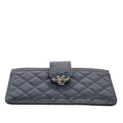 Pre Owned Chanel Navy Blue Caviar Leather CC Box Wallet