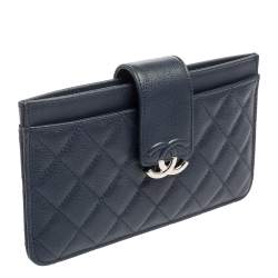 Pre Owned Chanel Navy Blue Caviar Leather CC Box Wallet