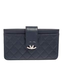 Pre Owned Chanel Navy Blue Caviar Leather CC Box Wallet