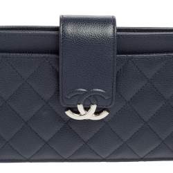 Pre Owned Chanel Navy Blue Caviar Leather CC Box Wallet