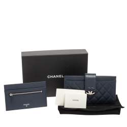 Pre Owned Chanel Navy Blue Caviar Leather CC Box Wallet