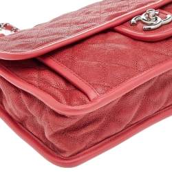 Pre Owned Chanel Orange Caviar Quilted Leather CC French Riviera Flap Bag