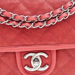 Pre Owned Chanel Orange Caviar Quilted Leather CC French Riviera Flap Bag