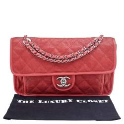 Pre Owned Chanel Orange Caviar Quilted Leather CC French Riviera Flap Bag