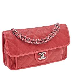 Pre Owned Chanel Orange Caviar Quilted Leather CC French Riviera Flap Bag