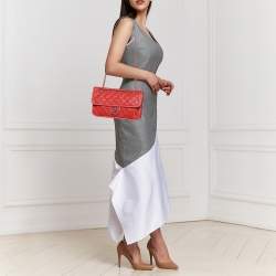 Pre Owned Chanel Orange Caviar Quilted Leather CC French Riviera Flap Bag