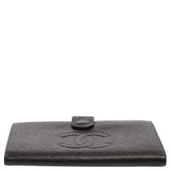 Pre Owned Chanel Black Caviar Leather Vintage Timeless CC French Wallet 