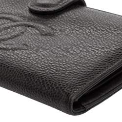 Pre Owned Chanel Black Caviar Leather Vintage Timeless CC French Wallet 