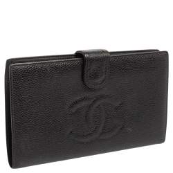Pre Owned Chanel Black Caviar Leather Vintage Timeless CC French Wallet 