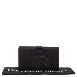 Pre Owned Chanel Black Caviar Leather Vintage Timeless CC French Wallet 