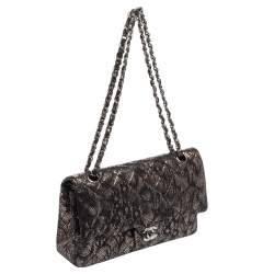 Pre Owned Chanel Black/Gold Quilted Lace and Leather Medium Classic Double Flap Bag