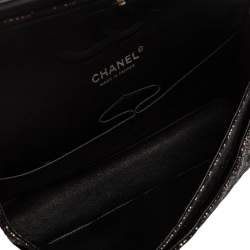 Pre Owned Chanel Black/Gold Quilted Lace and Leather Medium Classic Double Flap Bag