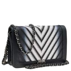 Chanel Multicolor Chevron Lizard Boy Wallet On Chain
