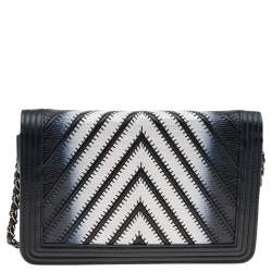 Chanel Multicolor Chevron Lizard Boy Wallet On Chain
