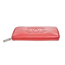 Chanel Orange Leather CC Timeless Zip Around Wallet