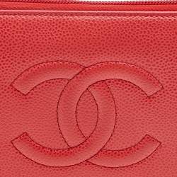 Chanel Orange Leather CC Timeless Zip Around Wallet