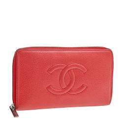 Chanel Orange Leather CC Timeless Zip Around Wallet