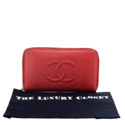 Chanel Orange Leather CC Timeless Zip Around Wallet