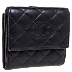 Chanel Black Quilted Leather CC Flap French Wallet