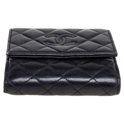 Chanel Black Quilted Leather CC Flap French Wallet