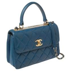 Pre Owned Chanel Blue Quilted Leather Small Trendy CC Flap Top Handle Bag