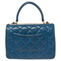 Pre Owned Chanel Blue Quilted Leather Small Trendy CC Flap Top Handle Bag