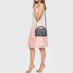 Pre Owned Chanel Grey/Olive Green Quilted Leather Chain Around Medium Boy Flap Top Handle Bag