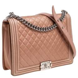 Pre Owned حقيبة شانيل بوي جلد مبطن بيج ميتالك كبيرة 