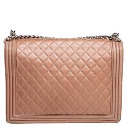 Pre Owned حقيبة شانيل بوي جلد مبطن بيج ميتالك كبيرة 