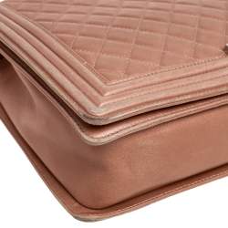 Pre Owned حقيبة شانيل بوي جلد مبطن بيج ميتالك كبيرة 