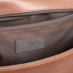 Pre Owned حقيبة شانيل بوي جلد مبطن بيج ميتالك كبيرة 