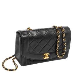 Pre Owned Chanel Black Quilted Leather Diana Flap Bag