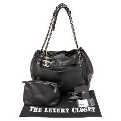 Pre Owned Chanel Black Leather Accordion Shoulder Bag