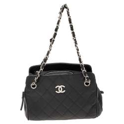 مملوكة مسبقًا حقيبة يد شانيل كراون سي سي جلد كافيار مبطن سود�اء صغيرة